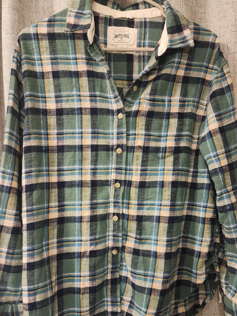 American Eagle Outfitters Green and Blue Flannel